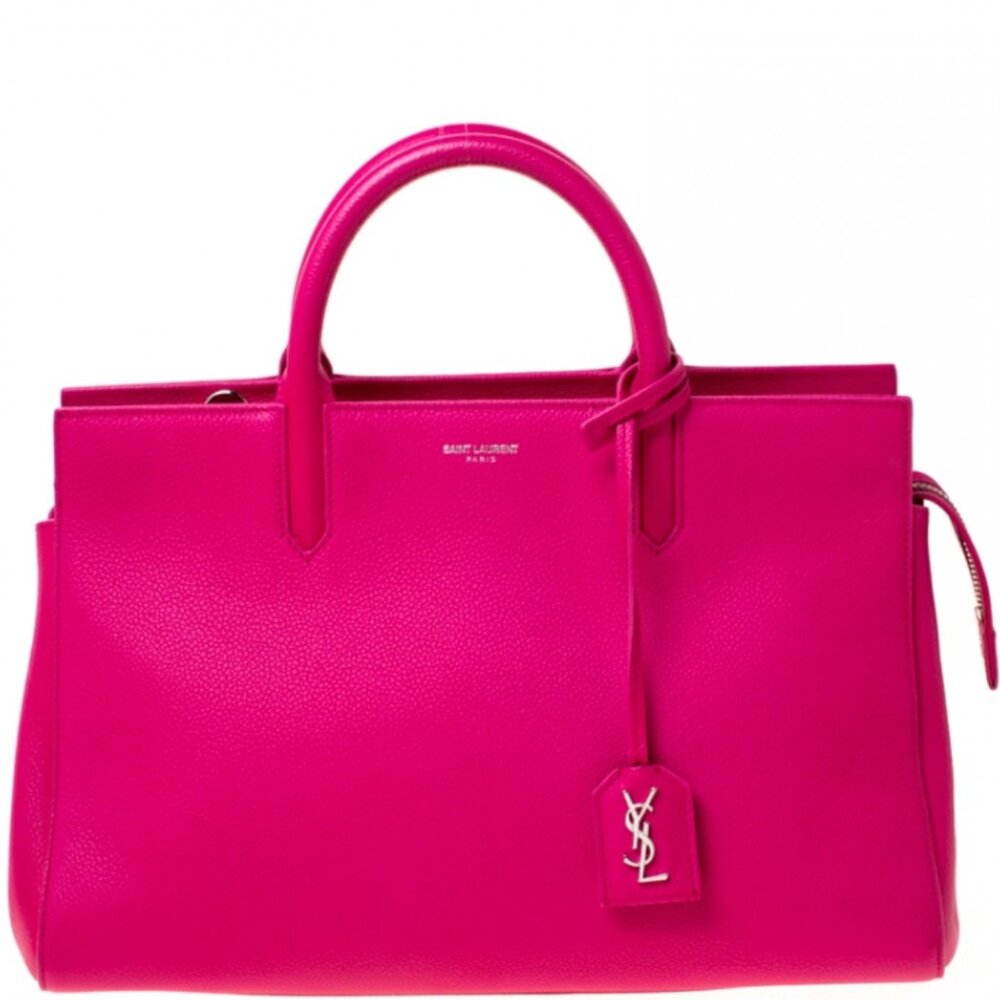 SAINT LAURENT  Grained Calfskin Small Cabas Rive Gauche - Fuschia